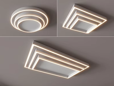 Modern Ceiling Lights With Round And Square Shapes And LED Strip Lighting Design 3d model