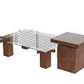 Modern Coffee Table With Glass Top And Wooden Support Structure Design 3d model