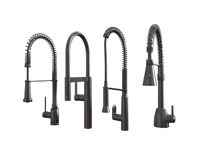 Collection of Stylish Black Faucets with Various Designs and Flexible Spouts 3d model