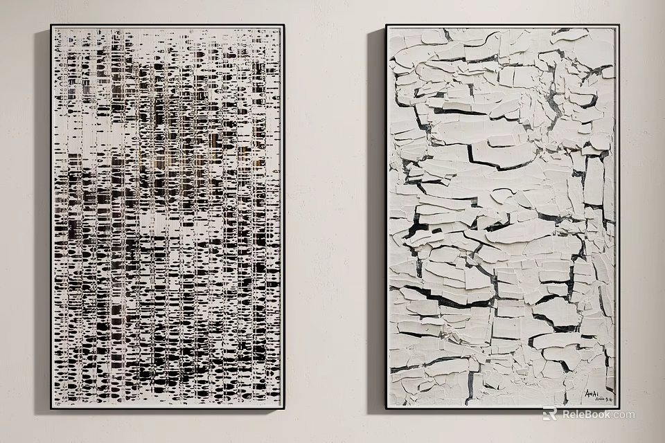 Two Abstract Black And White Paintings As Wall Art Decor Pieces 3d model 