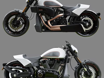 Modern White Black Cruiser Motorcycle With Sleek Body Stylish Seat Copper Exhaust And Alloy Wheels 3d model