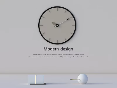 Modern Black Frame Clock On Light Gray Wall With Decorative Items 3d model