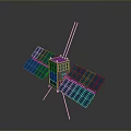 Detailed Satellite Model With Solar Panels Antennas Support Legs And Body Structure