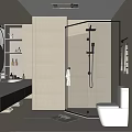 Modern Bathroom Interior With Glass Shower Enclosure Vanity Toilet Mirror And Lighting