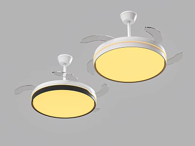 Stylish Contemporary Ceiling Fans With White Base And Yellow Circular Shades 3d model