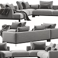 Modern Gray Sectional Sofa With Plush Pillows And Cozy Throw Blanket 3d model