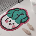 Cartoon Cabbage Shaped Rug With Smiling Face Green Leaves And Pink Edges