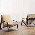 Modern Accent Chairs With Wooden Frame Beige And Patterned Upholstery On Wooden Floor