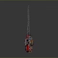 Unique Home Living Accessory Designed As Chainsaw Guitar Hybrid In Red Blue With Chain