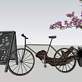 Vintage Bicycle Display With Chalkboard Coffee Menu Green Plants And Purple Flowering Tree