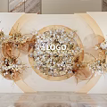Stylish Check in Photo Spot With Golden Floral Decor Circular Backdrop And White Design