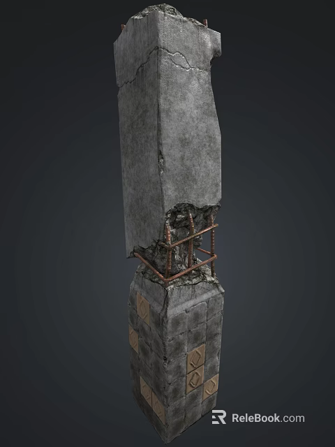 Stone Wood Column Structure With Metal Supports And Textured Surface Design 3d model 