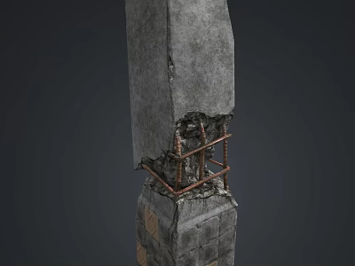 Stone Wood Column Structure With Metal Supports And Textured Surface Design 3d model
