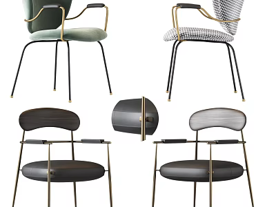 Modern Accent Chairs with Metal Frames Upholstered Seats in Green Black Leather and Checkered Pattern 3d model