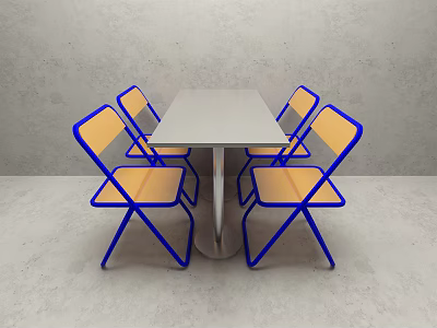 Industrial LOFT Dining Table and Chair Combination Acrylic Stainless Steel Table 3d model