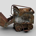 Old Rusty Functional Vehicle With Metal Bucket And Four Small Wheels 3d model