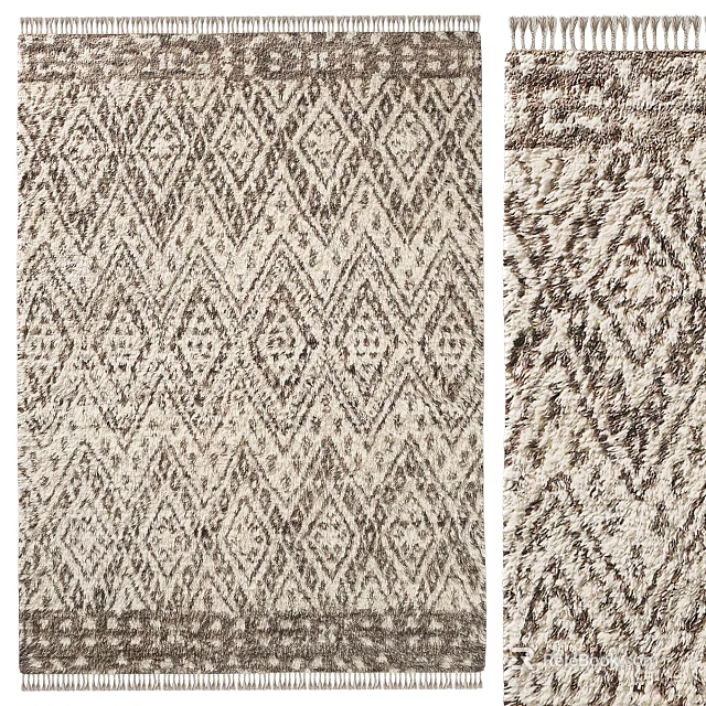 Beige And Brown Square Rug With Diamond Pattern Textured Design For Home Decor 3d model