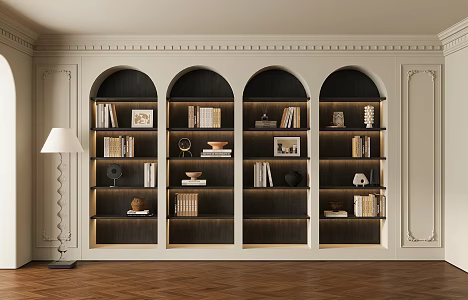 French Full Wall Bookcase 3d model