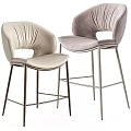 Modern Light Gray And Beige Bar Stools With Pleated Backrests And Metal Legs