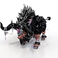 Fantasy Bull Creature With Black Mane Horns Decorative Chains And Spikes