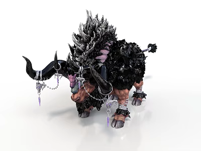 Fantasy Bull Creature With Black Mane Horns Decorative Chains And Spikes 3d model