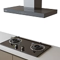 Modern Kitchen Appliances Featuring Black Gas Stove And Range Hood With Cabinets