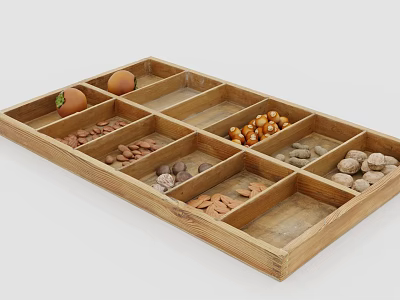 Wooden Compartment Tray With Mixed Nuts And Fresh Fruits For Healthy Snacks 3d model