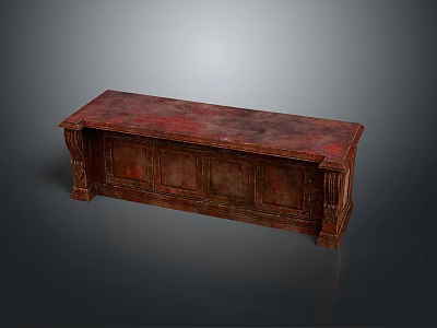 Carved Wooden Console Table With Red Toned Surface Ornate Legs And Cabinet Doors 3d model
