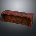 Carved Wooden Console Table With Red Toned Surface Ornate Legs And Cabinet Doors