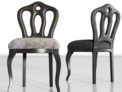Dark Wooden Dining Chairs With Carved Backrest And Upholstered Seats Featuring Curved Legs 3d model