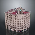 Classic Corner Building With Clock Tower Red Roof Arched Windows And Ground Floor Shops