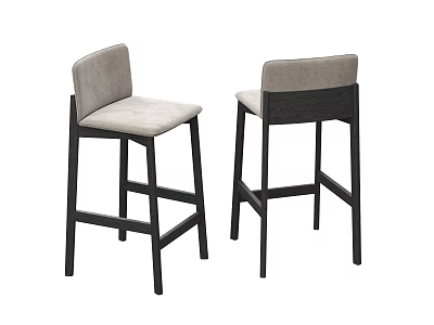 Modern Bar Stools Set with Light Gray Seat Backrest and Dark Frame Design 3d model