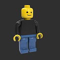Smiling Building Block Figure With Yellow Head Black Top And Blue Pants
