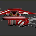 Red Futuristic Game Movie Character Vehicle With Large Wheels And Yellow Black Stripes