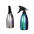 Household Metal Spray Bottles with Silver and Blue Green Gradient Design and Black Nozzle