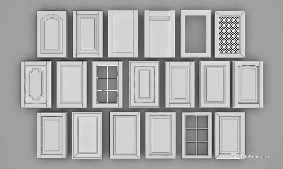 Various Cabinet Door Designs With Different Panel Styles And Grid Patterns 3d model 