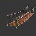 Wooden Plank Rope Bridge Featuring Rope Railings And Support Posts Structure 3d model
