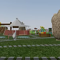 Scenic Green Lawn Planned Area With White Tents Maze Hay Bales And Paths