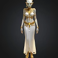Elegant Female Character In White Gown With Intricate Golden Ornaments Design
