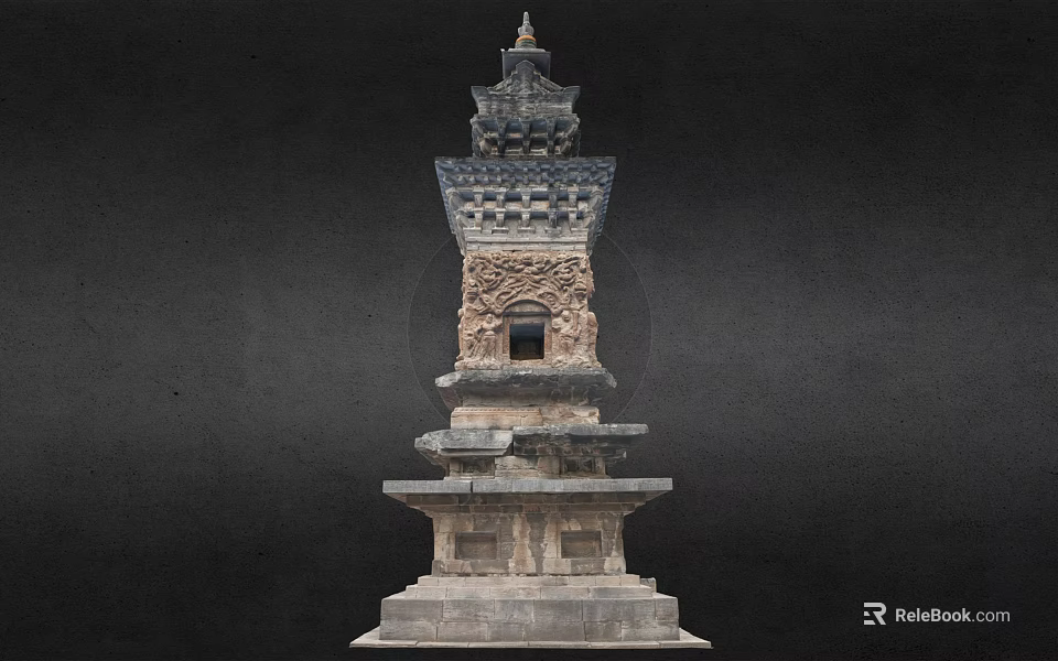Ancient Stone Pagoda With Multiple Tiers Ornate Base Intricate Carvings And Decorative Spire 3d model 