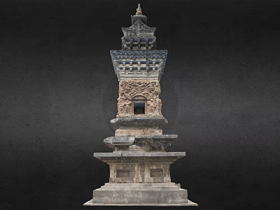 Ancient Stone Pagoda With Multiple Tiers Ornate Base Intricate Carvings And Decorative Spire 3d model