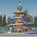Vibrant Spiral Tower With Colorful Structure Spherical Top And Palm Trees