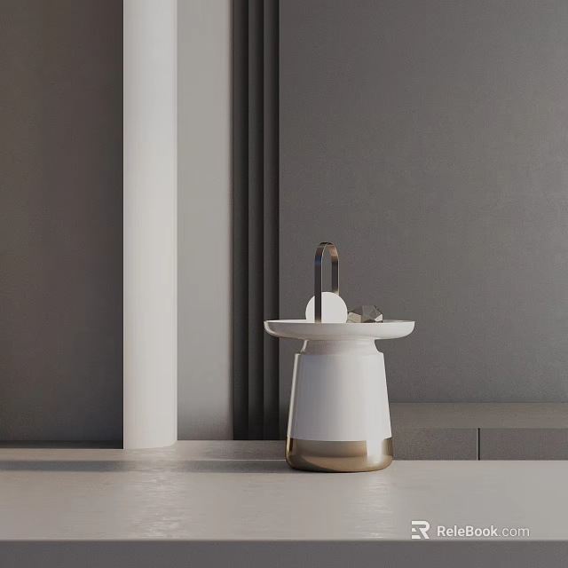 Modern Minimalist White Gold Side Table With Round Top In Interior Living Space 3d model 