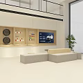 Spacious Car Showroom Interior Featuring FORTHING Reception Desk And Circular Moon Light Decor 3d model