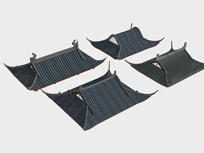 Traditional Chinese Architectural Roof Components With Tile Designs And Overhanging Eaves 3d model