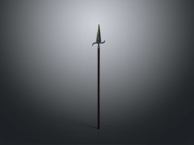 Medieval Style Metal Spear With Long Wooden Shaft And Ornate Guard 3d model