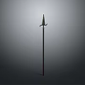 Medieval Style Metal Spear With Long Wooden Shaft And Ornate Guard