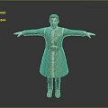 Man in Green Traditional Costume with Arms Outstretched Against Gray Background
