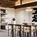 Elegant Traditional Chinese Living And Dining Room With Natural Solid Wood Ceiling Interior Design