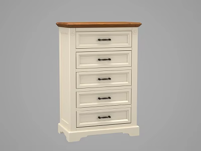 White Chest of Drawers with Wooden Top and Black Handles in Classic Style 3d model